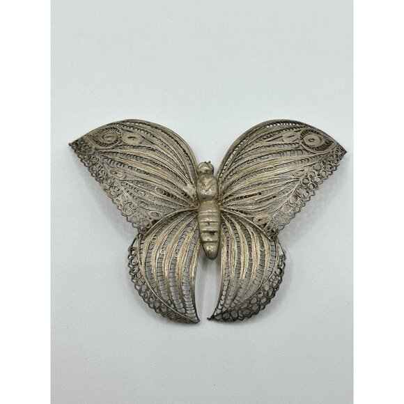 Jewelry - Vintage Mexican Silver Filigree Butterfly Brooch Pin